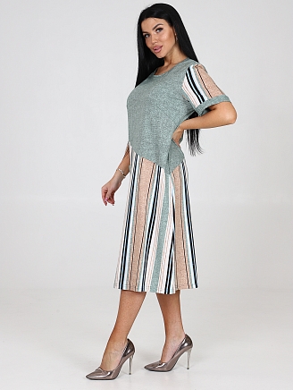 Женское платье Каприз ПлК-1544 / Зеленая, бежевая, белая полоса