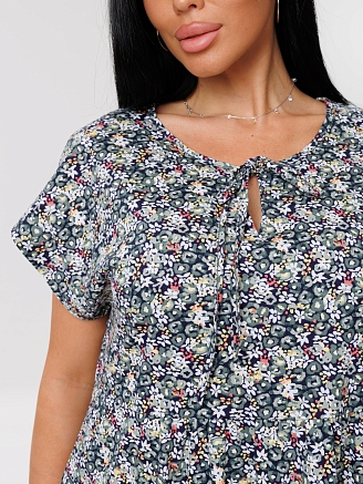 Женское платье Пл-64(К) / Серо-зеленый (цветы)