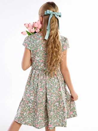 Детское платье "Карусель" / Нежные цветочки на зеленом