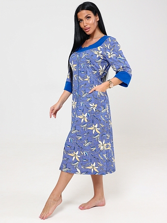 Женский халат Дамский ХК-245 / Лилии на синей рогожке