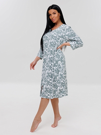 Женский халат Х-80(М) / Серо-зеленый (цветы)