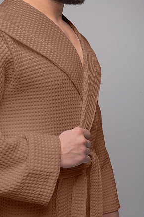 Мужской вафельный халат PandaHug Orlando с капюшоном / мокко