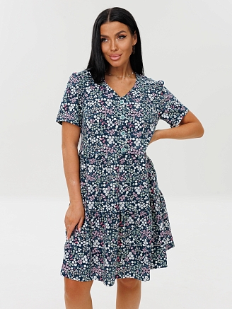 Женское платье Пл-101(К) / Петроль (мелкие цветы)