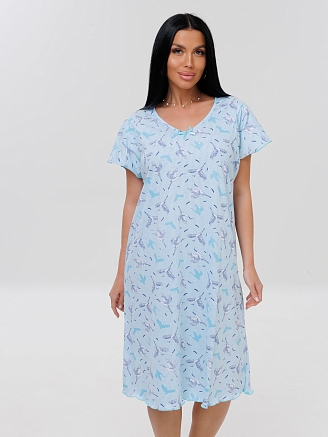 Женская сорочка Сор-73(К) / Голубой (птички)