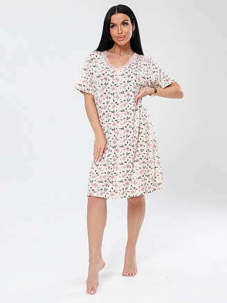 Женская сорочка Сор-24(Вис) / Молочный (цветы)