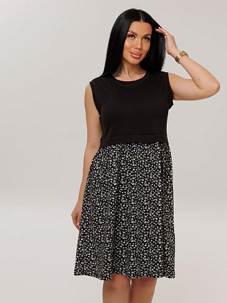 Женское платье Пл-110(К+Л) / Черный (мелкие цветы)