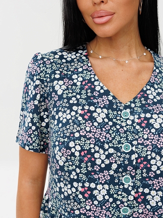 Женское платье Пл-101(К) / Петроль (мелкие цветы)