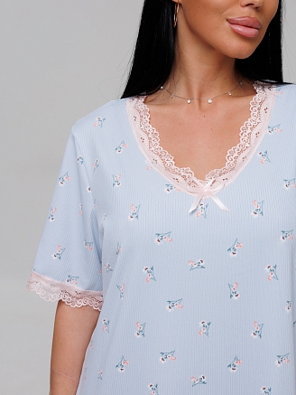 Женская сорочка Сор-26(Л) / Голубой (цветы)