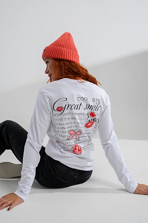 Женский лонгслив 8513 / белый+girl