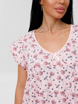 Женская сорочка Сор-71(К) / Розовый (красные цветы)