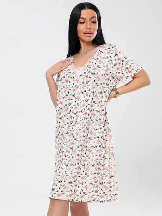 Женская сорочка Сор-24(Вис) / Молочный (цветы)