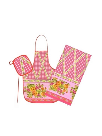 Набор кухонный "Хозяюшка" вафельное полотно / Фартук, полотенце, прихватка