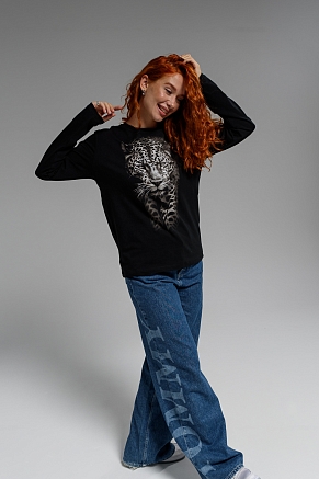 Женский лонгслив 8513 / черный+леопард