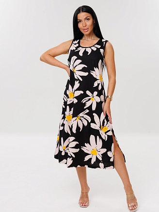 Женский сарафан С-93(К) / Черный (крупные цветы)