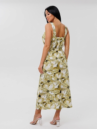 Женский сарафан С-90(К) / Оливковый (цветы)