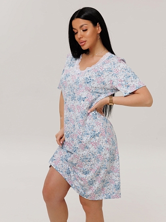 Женская сорочка Сор-24(Вис) / Серо-голубой (цветы)