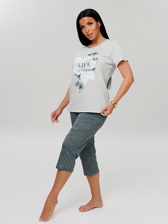 Женская пижама П-33(К) / Серо-зеленый (цветок)