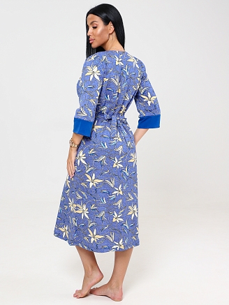 Женский халат Дамский ХК-245 / Лилии на синей рогожке