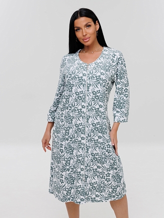 Женский халат Х-80(М) / Серо-зеленый (цветы)