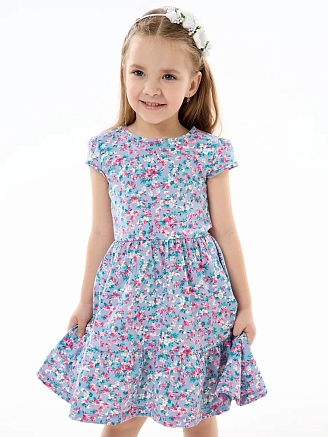Детское платье "Карусель" / Нежные цветочки на голубом