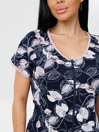 Женский халат Х-81(К) / Синий (листья)