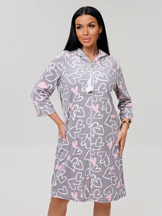 Женский халат Х-77(М) / Светло-серый (сердечки)