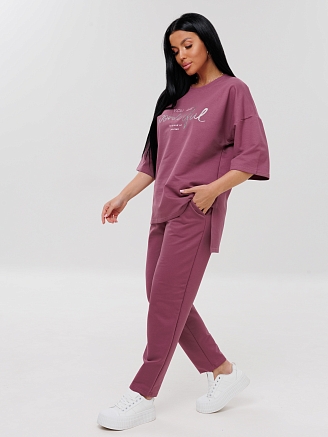 Женский костюм К-191(Фут) / Брусничный (надписи)