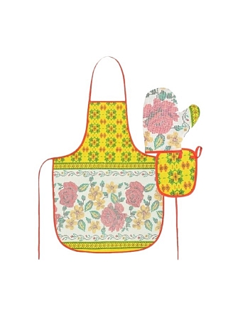 Набор кухонный "Хозяюшка" вафельное полотно / Фартук, варежка, прихватка