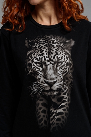 Женский лонгслив 8513 / черный+леопард