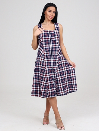 Женский сарафан Клетка СК-336 / Сине-красная рябь