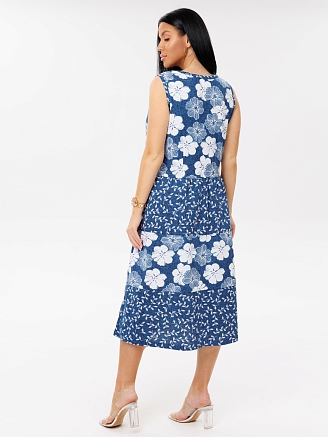 Женский сарафан С-97(К) / Индиго (цветы)