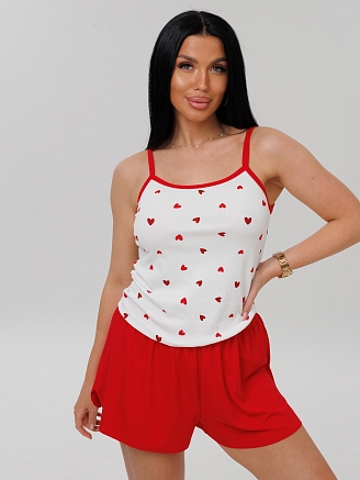 Женская пижама П-101(Л) / Красный кант (сердечки)