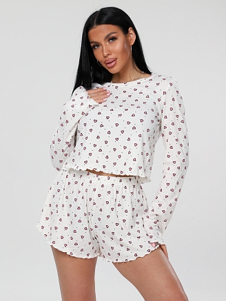 Женская пижама П-105(Каш) / Молочный (сердечки)