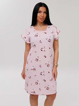 Женская сорочка Сор-107(Каш) / Пудровый (цветы)