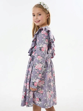 Детское платье "Красотка" / Розы на фиолетовом