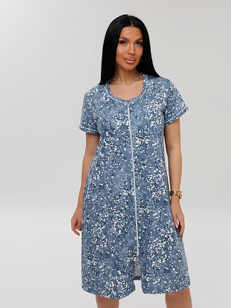 Женский халат Х-95(К) / Серо-голубой (цветы)