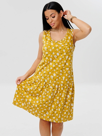 Женский сарафан С-100(К) / Горчичный (цветы)