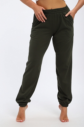 Брюки женские из кулирки на резинке  / Темный хаки