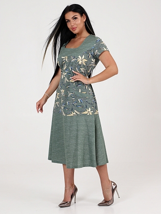 Женское платье Вера макси ПлК-340 / Лилии на зеленой рогожке