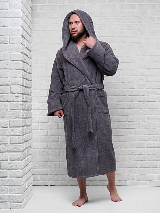 Мужской махровый халат PandaHug с капюшоном / темно-серый