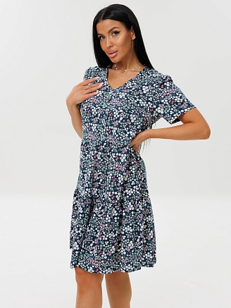 Женское платье Пл-101(К) / Петроль (мелкие цветы)