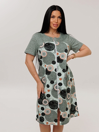 Женский халат Х-166(К) / Серо-зеленый (круги)