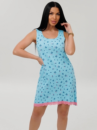 Женская сорочка Сор-110(Каш) / Бирюзовый (цветы)