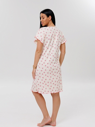 Женская сорочка Сор-107(Жат) / Молочный (мелкие цветы)