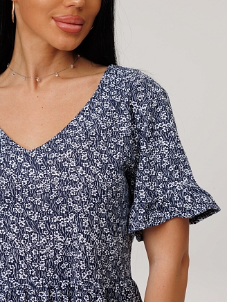 Женское платье Пл-117(К) / Синий (цветы)