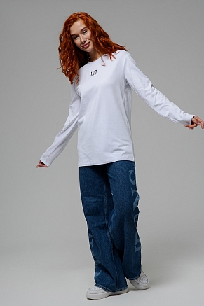 Женский лонгслив 8513 / белый+Доллар