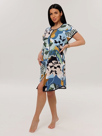 Женский халат Х-154(К) / Синий (узоры)