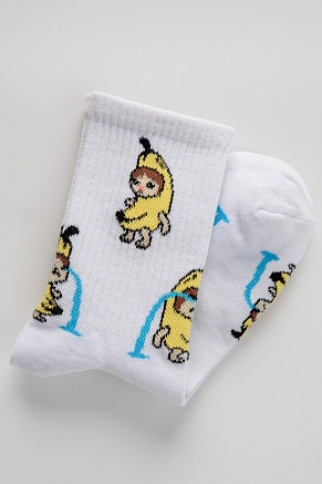 Женские носки  стандарт Банана - кот / белый