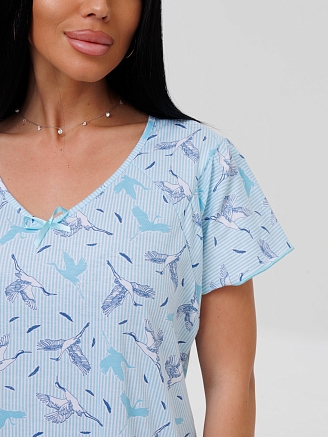 Женская сорочка Сор-73(К) / Голубой (птички)