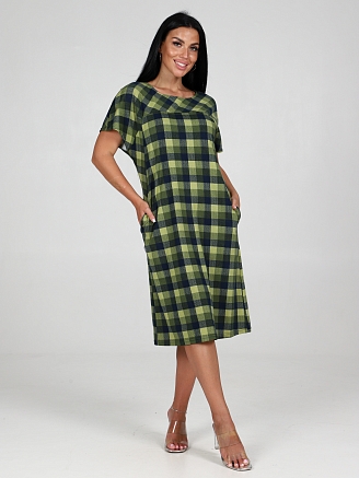Женское платье Клетка ПлК-06 / Болотный